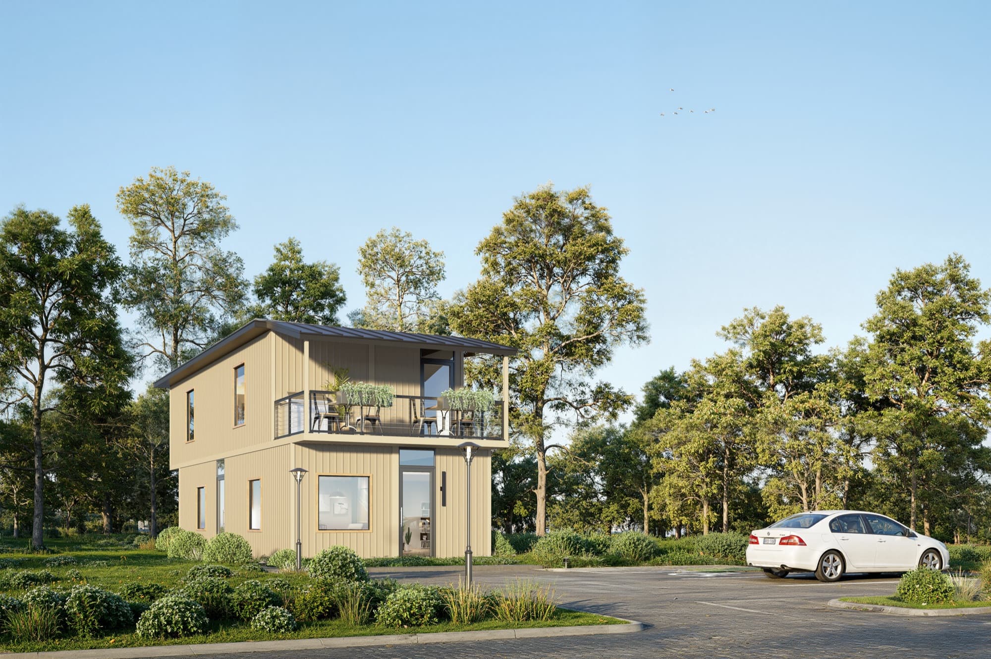 4-unit CoBox, sited on the lot