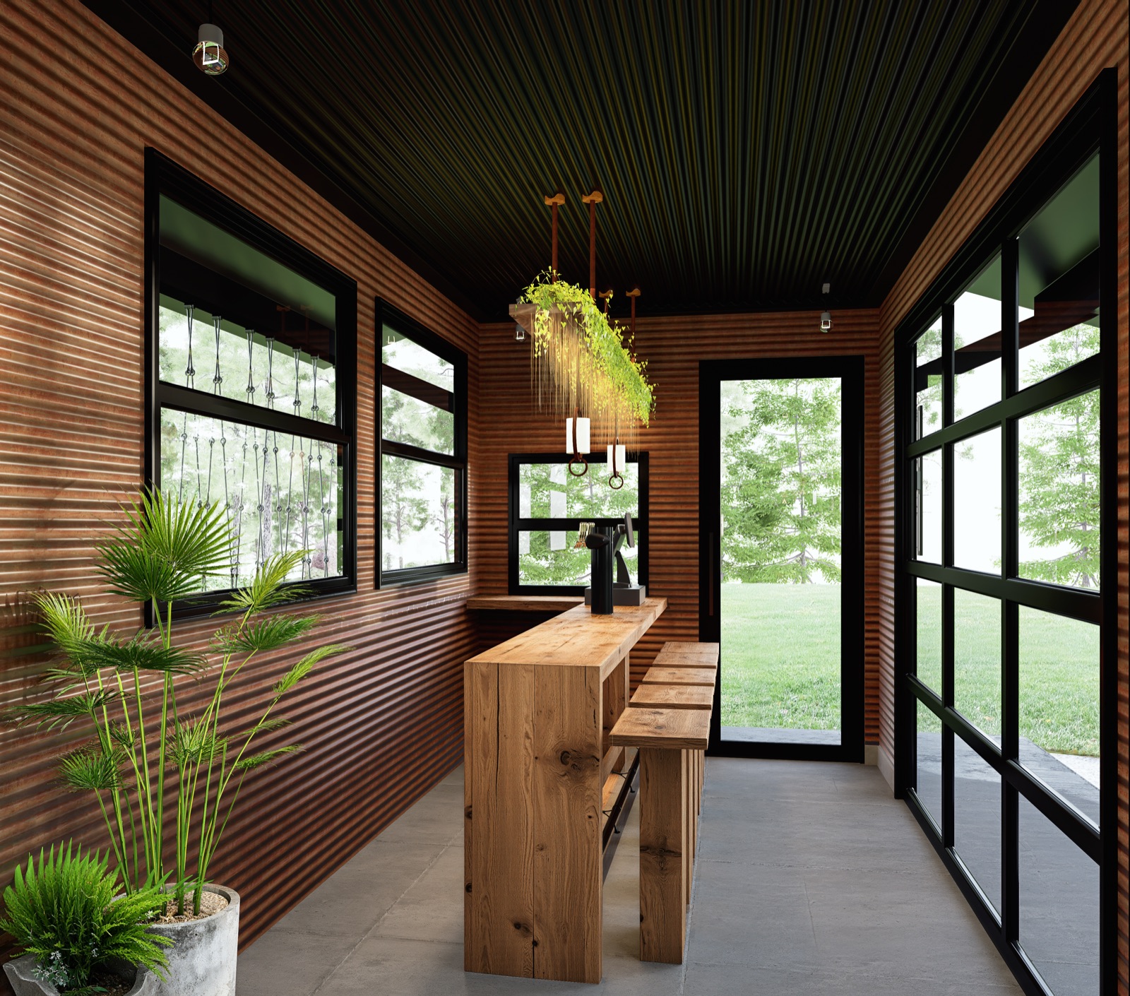 40-foot revision interior bar with plants